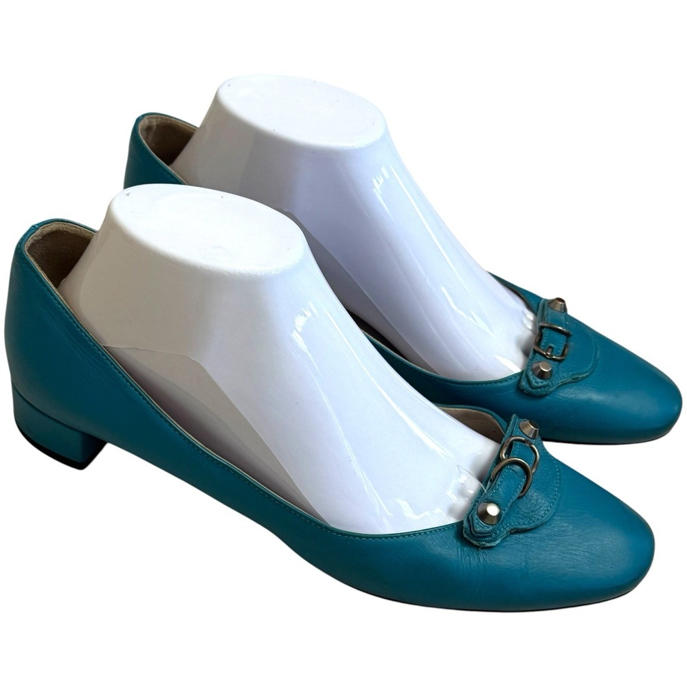Vintage Y2K Balenciaga Turquoise Leather Buckle Pumps Retro Luxury EU 40 US 10 - Picture 7 of 13